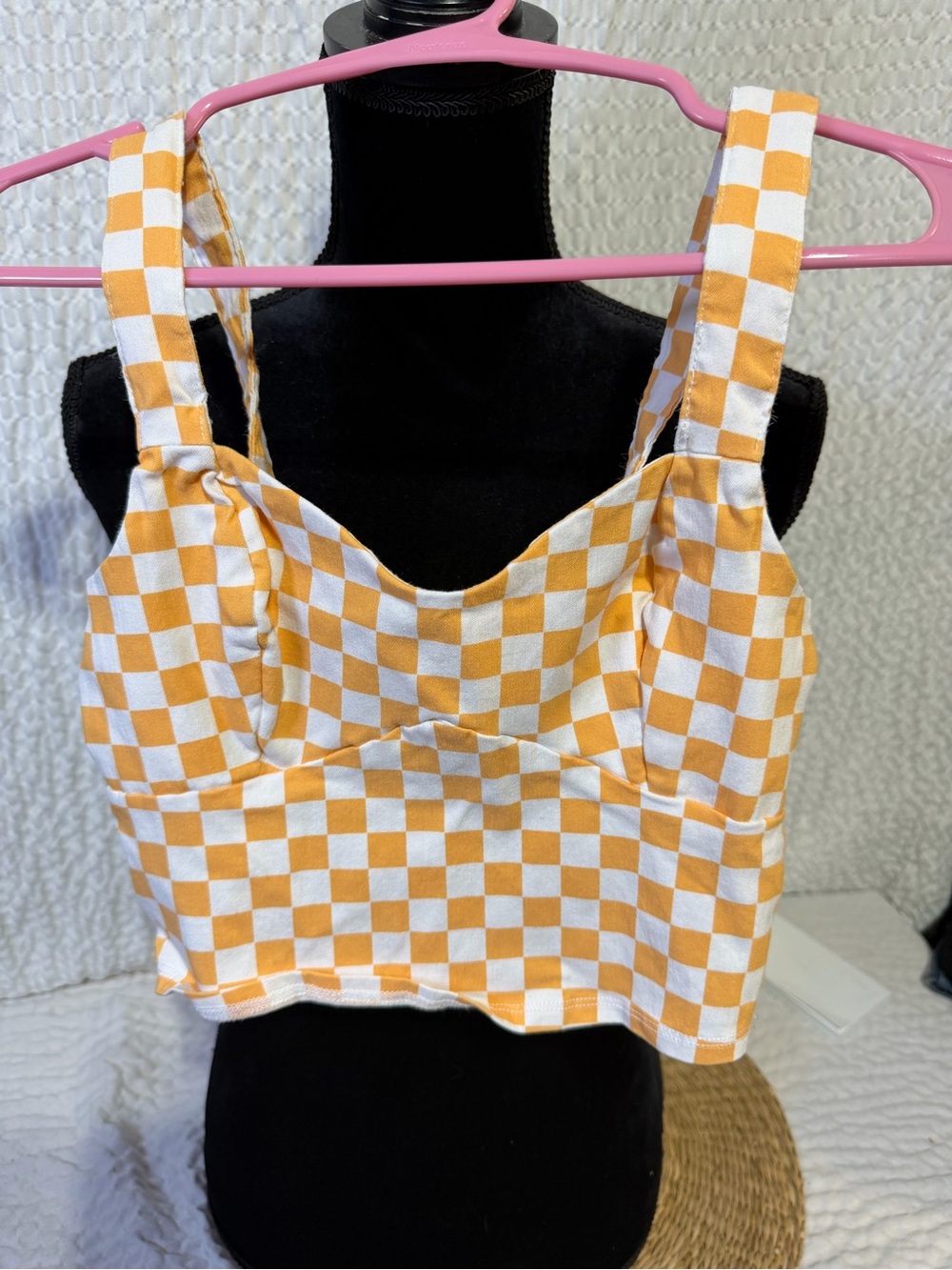 Hollister Checkerboard Bandeau Crop Top - Orange & White